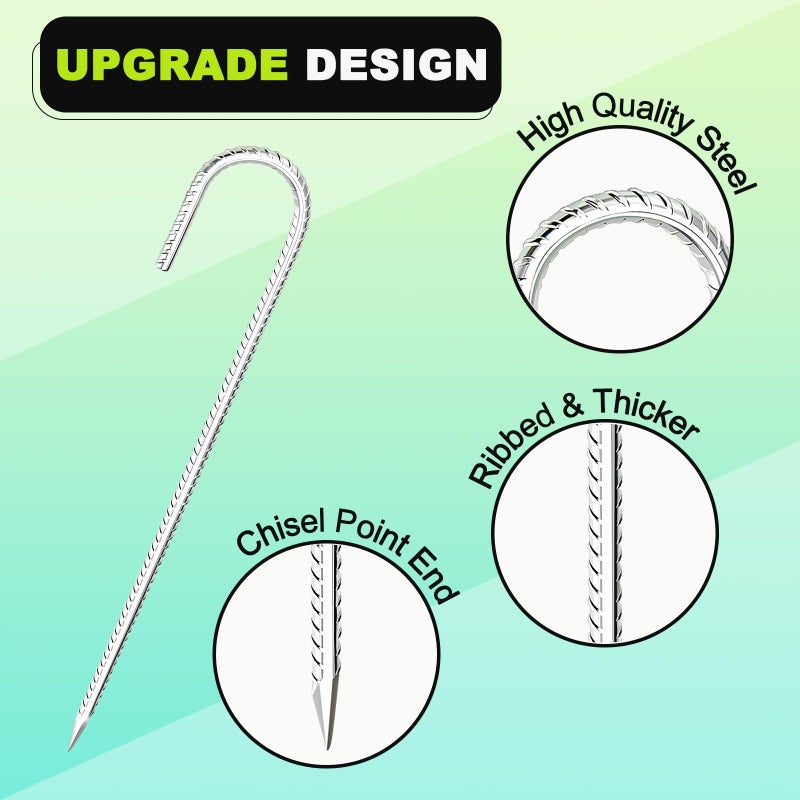 Kadrick Rebar Stakes 12 inch,J Hook Ground Stakes Anchors, 32-Pack White Galvanized Fence Stakes,Heavy Duty 5/16'' Diameter - Image 3